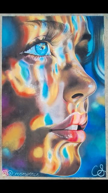 Expressive chalk portrait of a woman in saturated colors